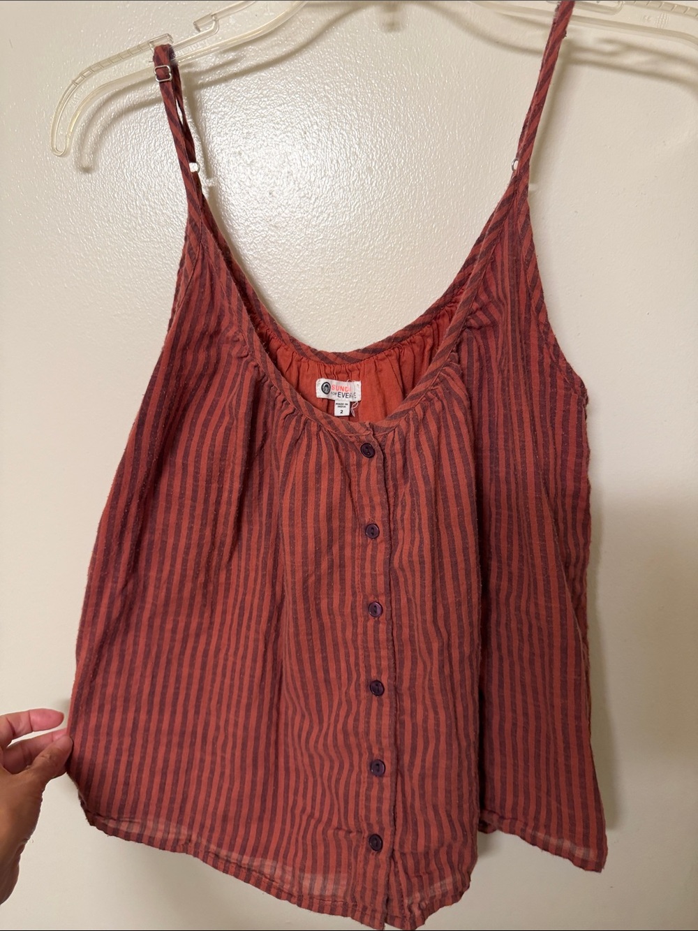 Sundry Striped Rust Red Button-Front Women's Tank Top